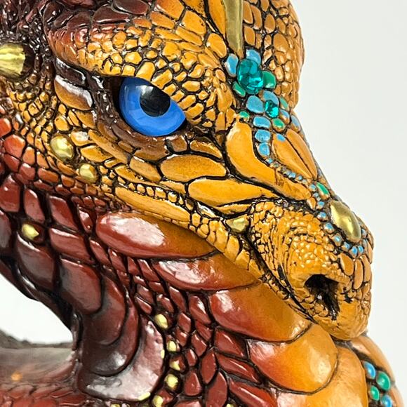 Windstone Editions 1986 Dragon Vintage Statuette Turquoise Gold Brown 9.5" Pena - Picture 8 of 16